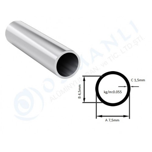 Alüminyum Boru Dış Çap 7,5mm X Et Kalınlık 1,5mm Alüminyum Boru Dış Çap 7,5mm X Et Kalınlık 1,5mm
